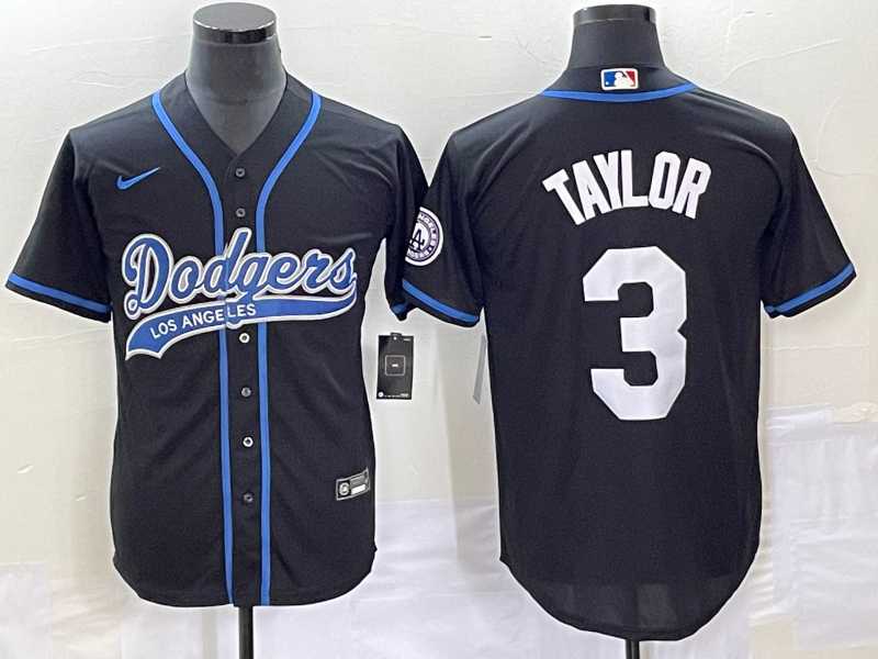 Men%27s Los Angeles Dodgers #3 Chris Taylor Black With Patch Cool Base Stitched Jersey->los angeles angels->MLB Jersey